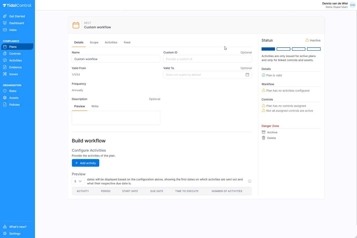 New activity types configuration