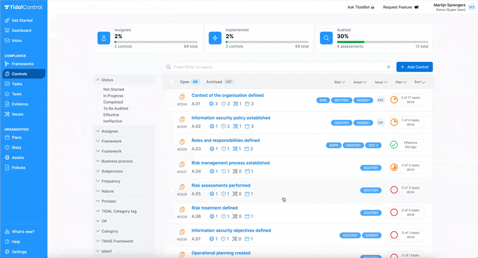 Tests in sidebar interface