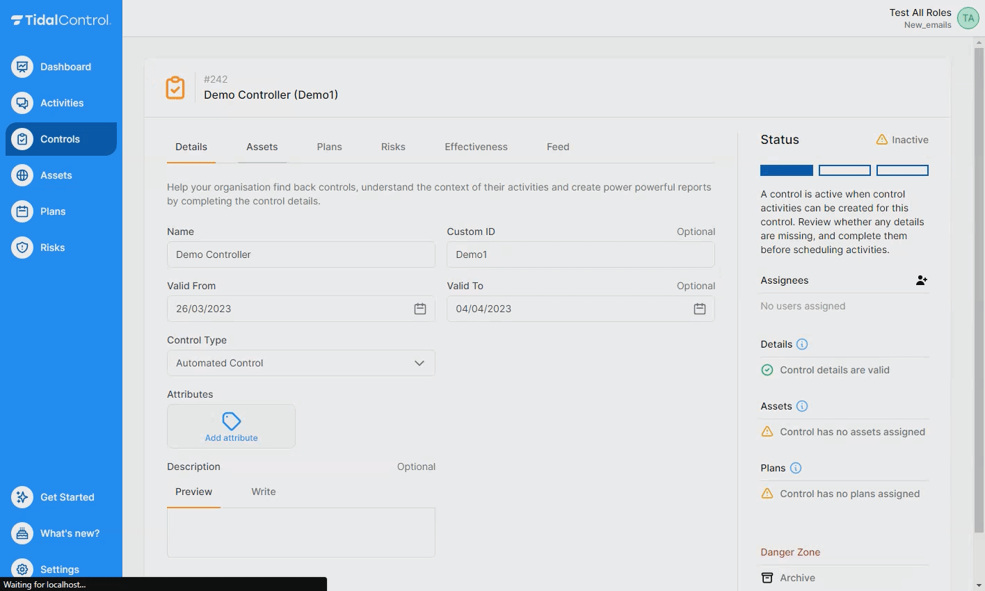 User roles interface