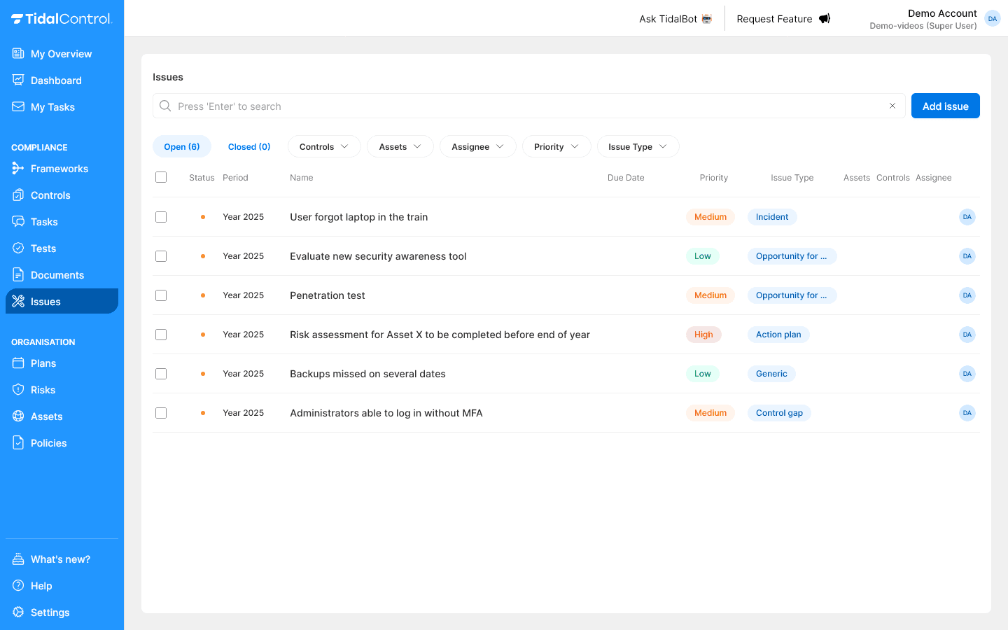 Tidal's issues management