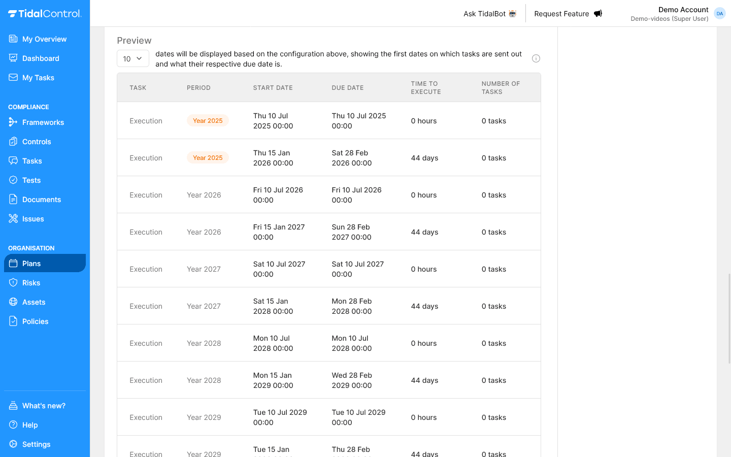 Plan preview timeline