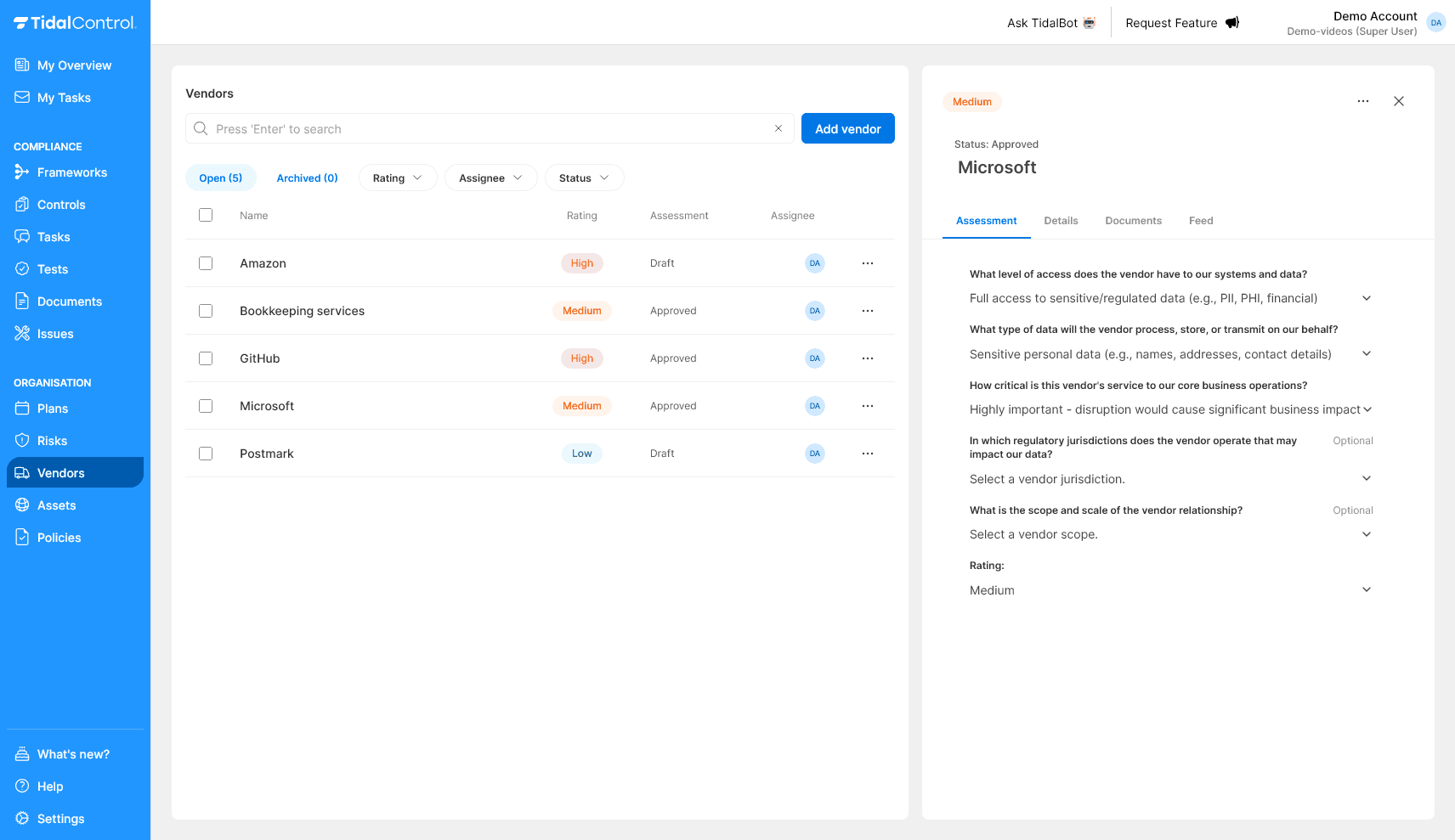 Vendor Assessment Tab
